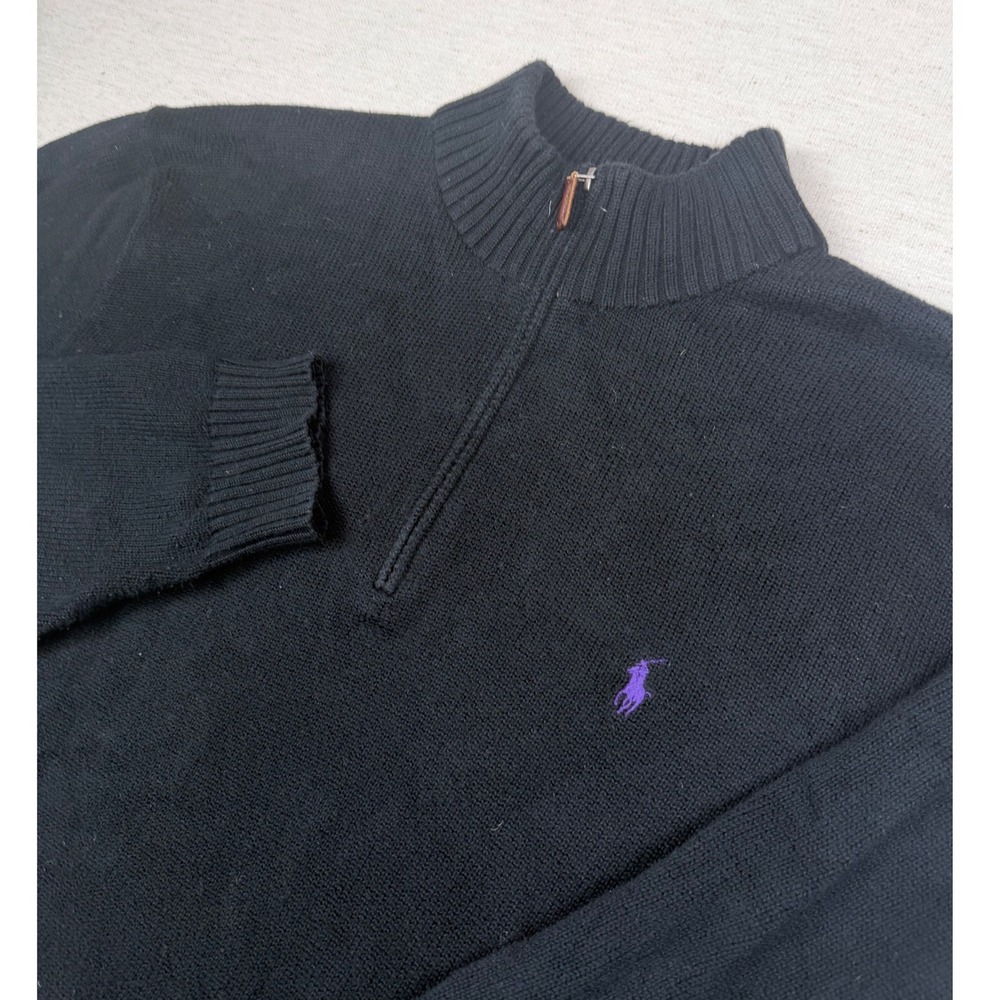 Polo Ralph Lauren Mens 3XLT Tall Black Cotton Quarter Zip Sweater Purple Pony